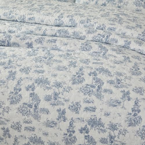 Brandream Cotton Toile Quilt Set 3-Piece Blue and White