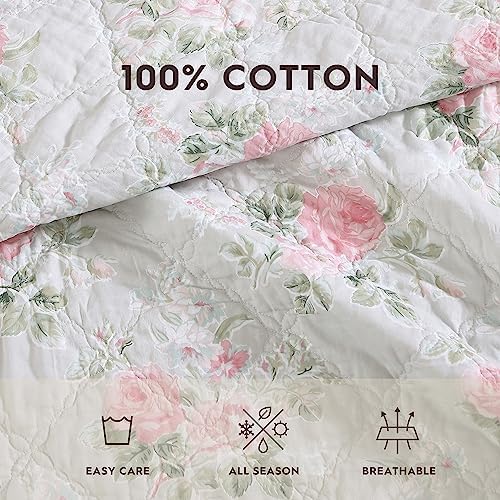 Laura Ashley Twin Quilt Set - Melany Pink Reversible Cotton Bedding