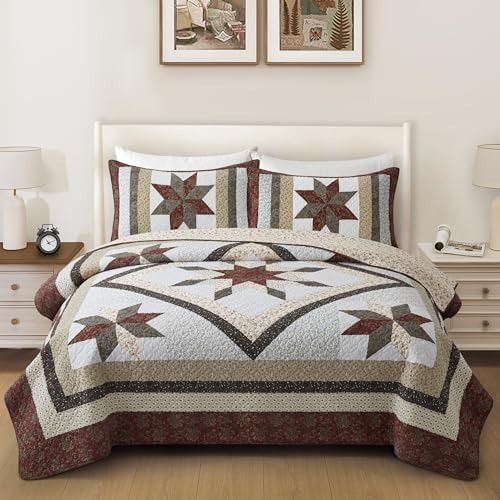 California King Quilt Set - Reversible Cotton Star Quilted Bedding with Pillow Shams