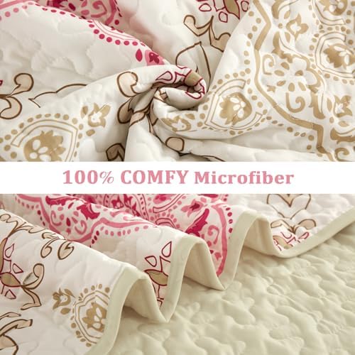 Menghomeus Pink Big Floral Reversible Quilt Set