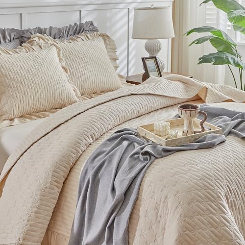 Ruffled Quilt Bedding Set California King 3PC Shabby Chic