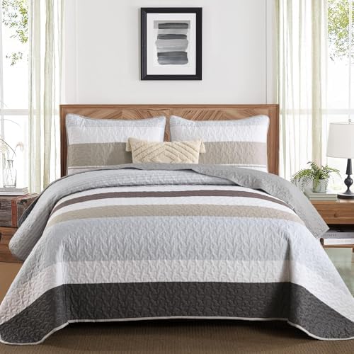 Dinjoy Grey King Size Quilt Set with 3 Pieces