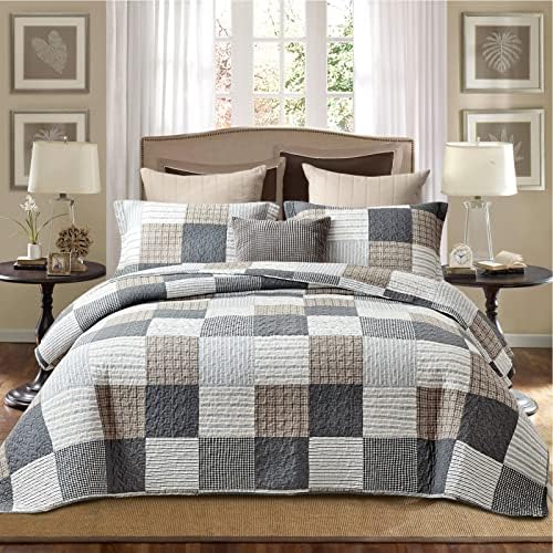 Pangushan Queen Size Patchwork Plaid Quilt Set