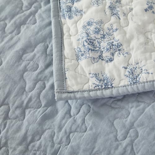 Brandream Cotton Toile Quilt Set 3-Piece Blue and White