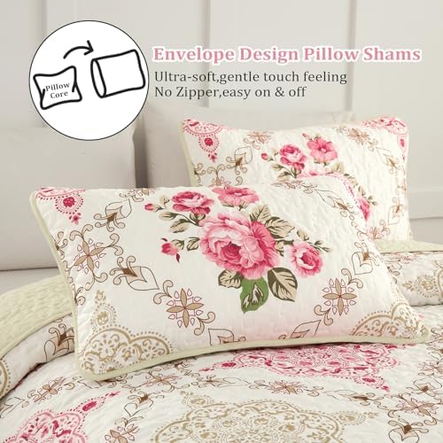 Menghomeus Pink Big Floral Reversible Quilt Set