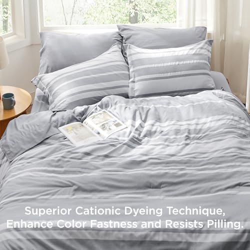 Bedsure California King Comforter Set 7 Piece Grey Striped