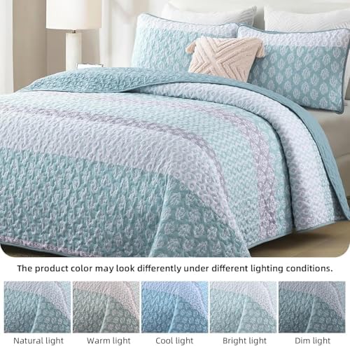 Cottolester Boho Striped Quilt Set Full Size 78x90 3 Pieces