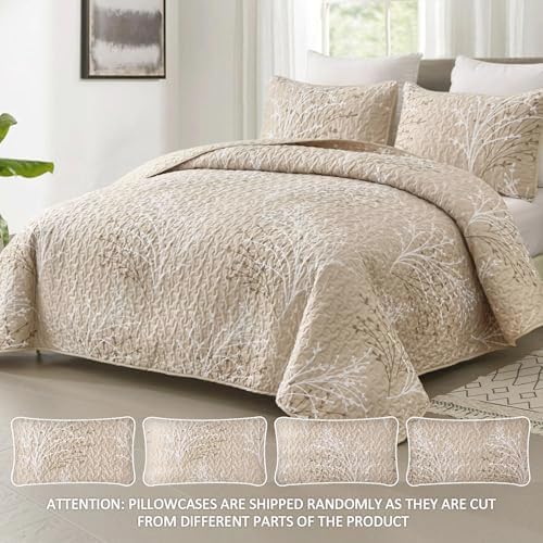 DJY Beige Botanical Quilt Set King Size 3 Piece