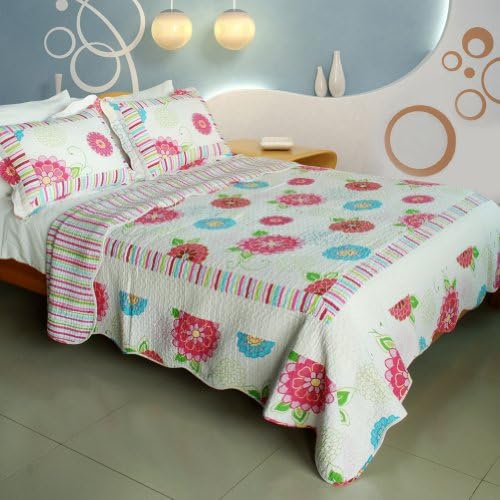 Pink Fairy Tale Cotton 3PC Quilt Set FullQueen