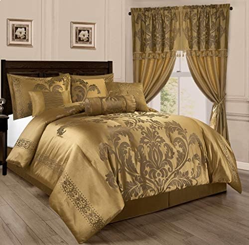 Chezmoi Collection 7-Piece Comforter Set California King Gold