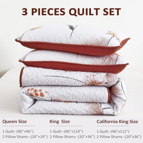 Dinjoy Floral California King Quilt Set 3 Piece