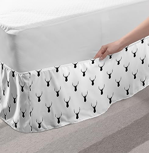 Lunarable Deer Head Bedskirt Forest-Themed TwinTwin XL Charcoal Grey White