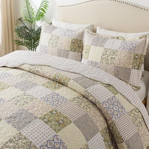 HoneiLife Queen Quilt Bedding Set - Rustic Patchwork 3-Piece 90x96