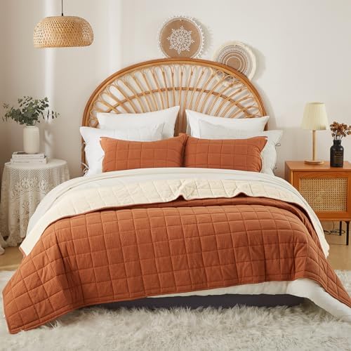 Cotton Quilt Bed Spreads 3-Piece Set Queen Burnt Orange