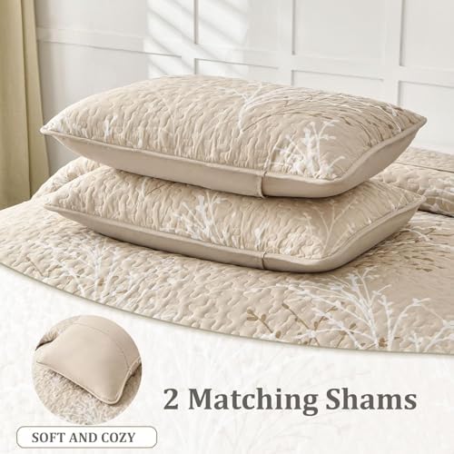 DJY Beige Botanical Quilt Set King Size 3 Piece