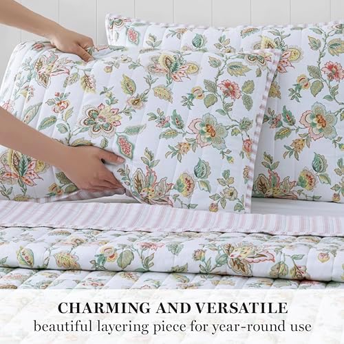 Martha Stewart Reversible Cotton Quilt Set Light PinkGreen King Size