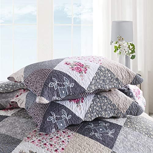 ENJOHOS Farmhouse Quilt Set King Size Grey