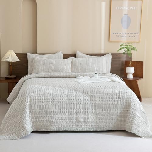 Sanracie Khaki Waffle Quilt Set 3Pcs Oversized King 1
