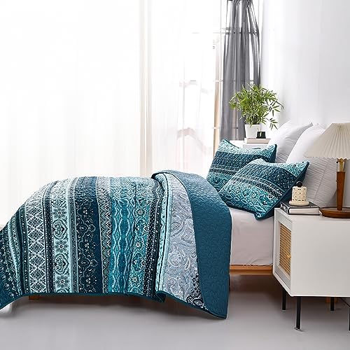 WONGS BEDDING Boho Quilt Set Full Size Blue