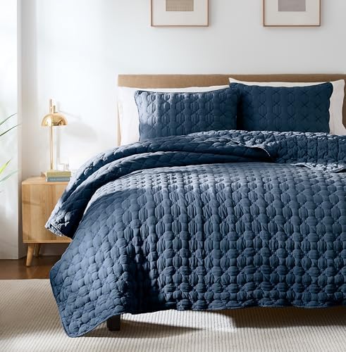HomeSerene Navy Blue Cal King Quilt Set 1