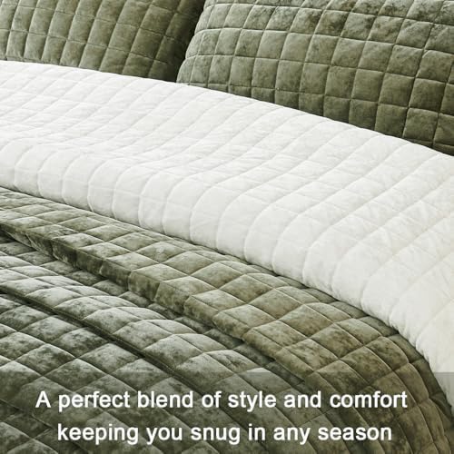 LR Rocaloca Velvet Quilt Set Army Green California King