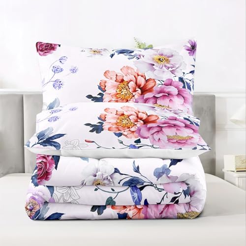 Raphus cucullatus Botanical Comforter Set - Purple Pink Floral Quilt Bed Set