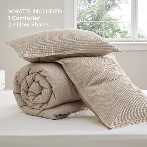 Bedsure Waffle Comforter Set - Khaki 3 Piece