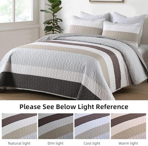 Dinjoy Grey Boho Striped California King Quilt Set