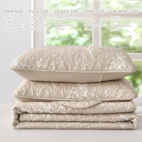 DJY Beige Botanical Quilt Set King Size 3 Piece