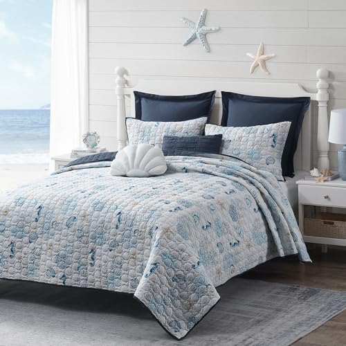 Wonderful Cotton Coastal Quilt Set King Size Reversible