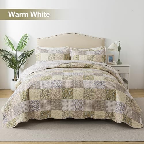 HoneiLife Queen Quilt Bedding Set - Rustic Patchwork 3-Piece 90x96