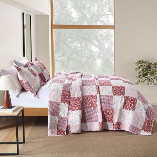 ENASAL Reversible Plaid Flower Quilt Bedspread Set King Size