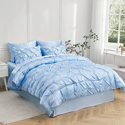 Light Blue Silk Satin Bed in Bag 8 Piece Set Full XL