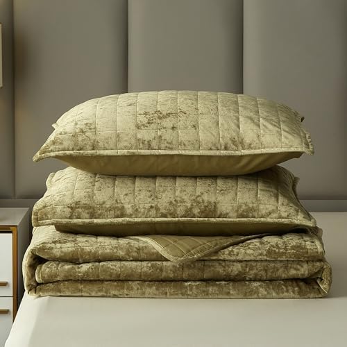 Eazlyin Velvet Quilt Set King Size 104x90 Green 1