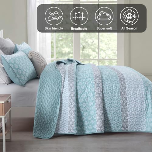 Cottolester Boho Striped Quilt Set Full Size 78x90 3 Pieces