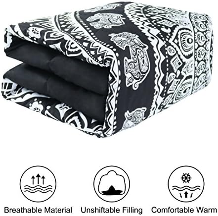 Uxcell Bohemian Black Comforter Set - 3D Printed Reversible 3 Piece