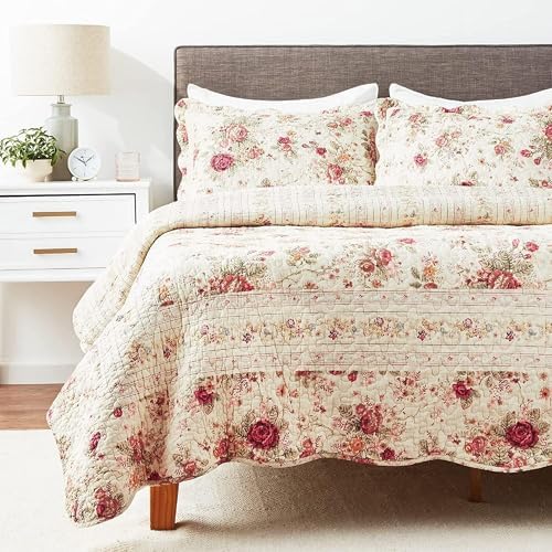 Greenland Home Antique Rose King Quilt Set in Ecru
