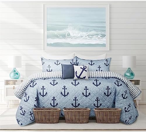 Safdie Co Quilt Set - Blue Anchors Design