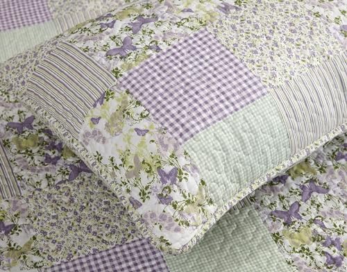 Chezmoi Daisy 3-Piece Quilt Set - Purple Butterfly Botanical Print
