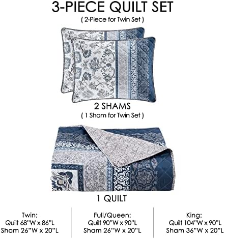 Royal Court Chelsea Blue Quilt Set 3Pc Cal King