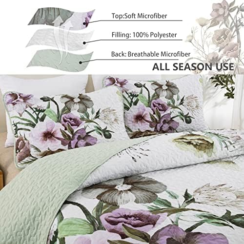 Drucon Floral Quilt Set Queen 3 Piece