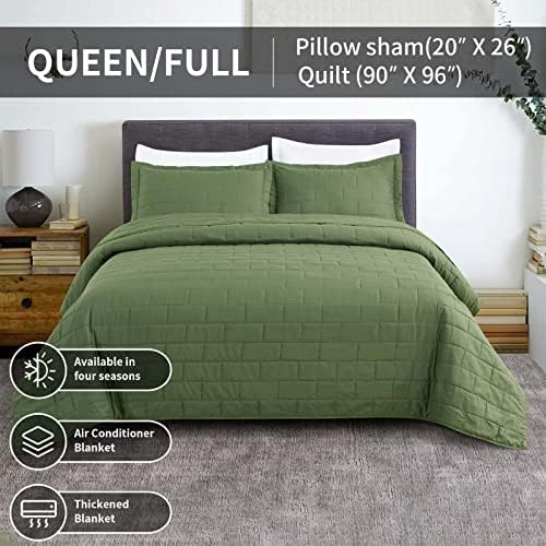 Hygge Hush Summer Quilt Set 3 Piece Olive Green