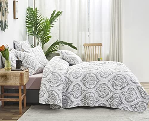Tache Gray White Ogee Damask Quilt Set - 3 Piece California King