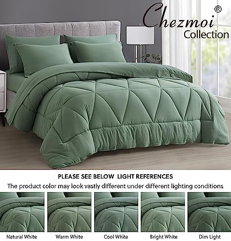 Chezmoi Jasper Sage Green Comforter Set 7-Piece