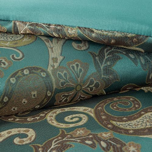 Chezmoi Adelle 7-Piece Paisley Comforter Set California King Teal 1