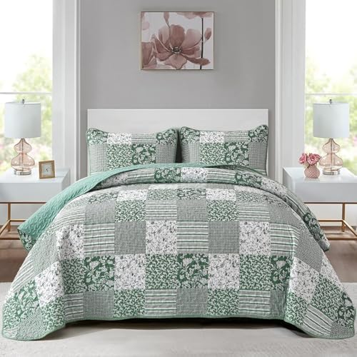 Mybedsoul Green Quilt Set Full Size 3 Pieces
