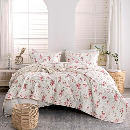 Floral Queen Quilt Set 3PCS Microfiber Bedding