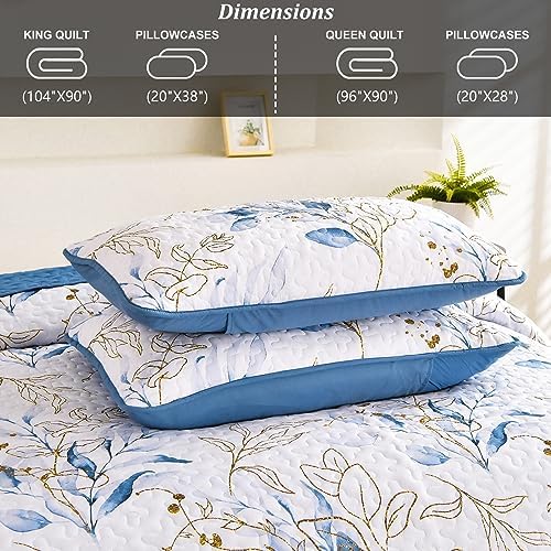 Anibedding Blue Quilt Set California King 3 Piece