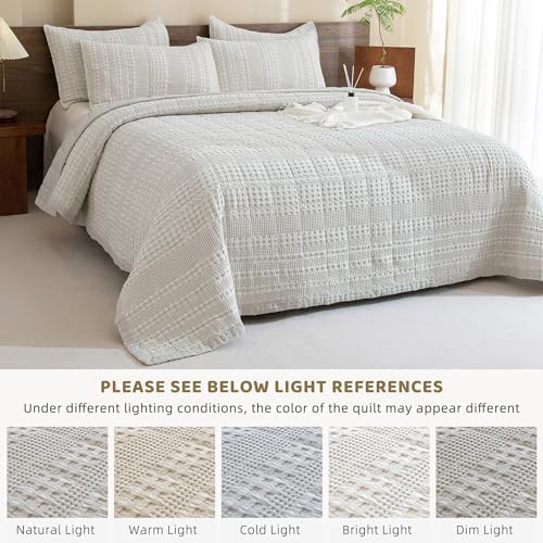 Sanracie Khaki Waffle Quilt Set 3Pcs Oversized King 1