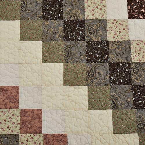 NELIFDER 5-Piece California King Quilt Set 118x102 Handmade Farmhouse Plaid Bedspread